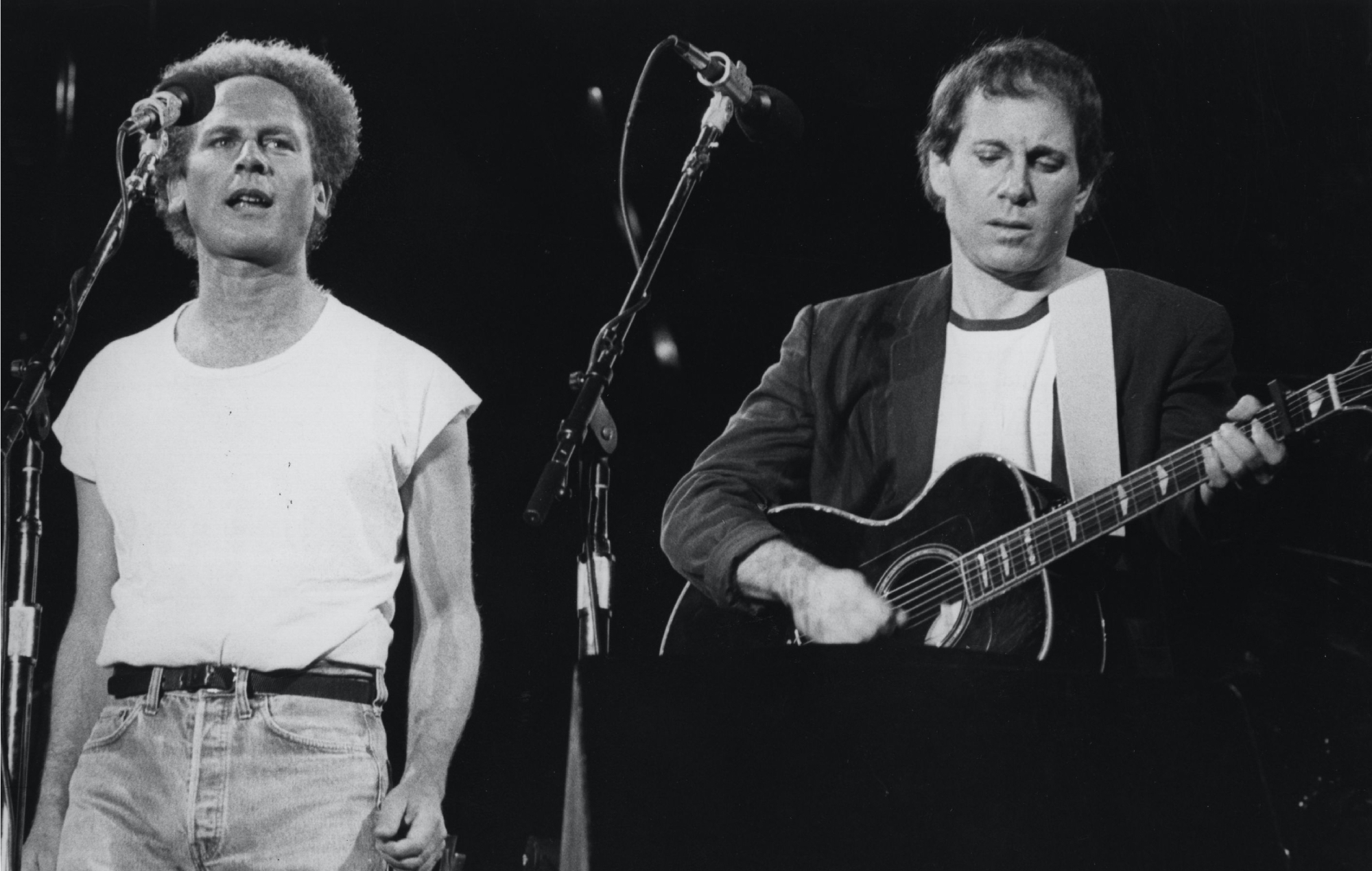 967: Folk-pop duo Art Garfunkel and Paul Simon perform to more than 50,000 people in Madrid at the start of their European tourCentral Press/Getty Images