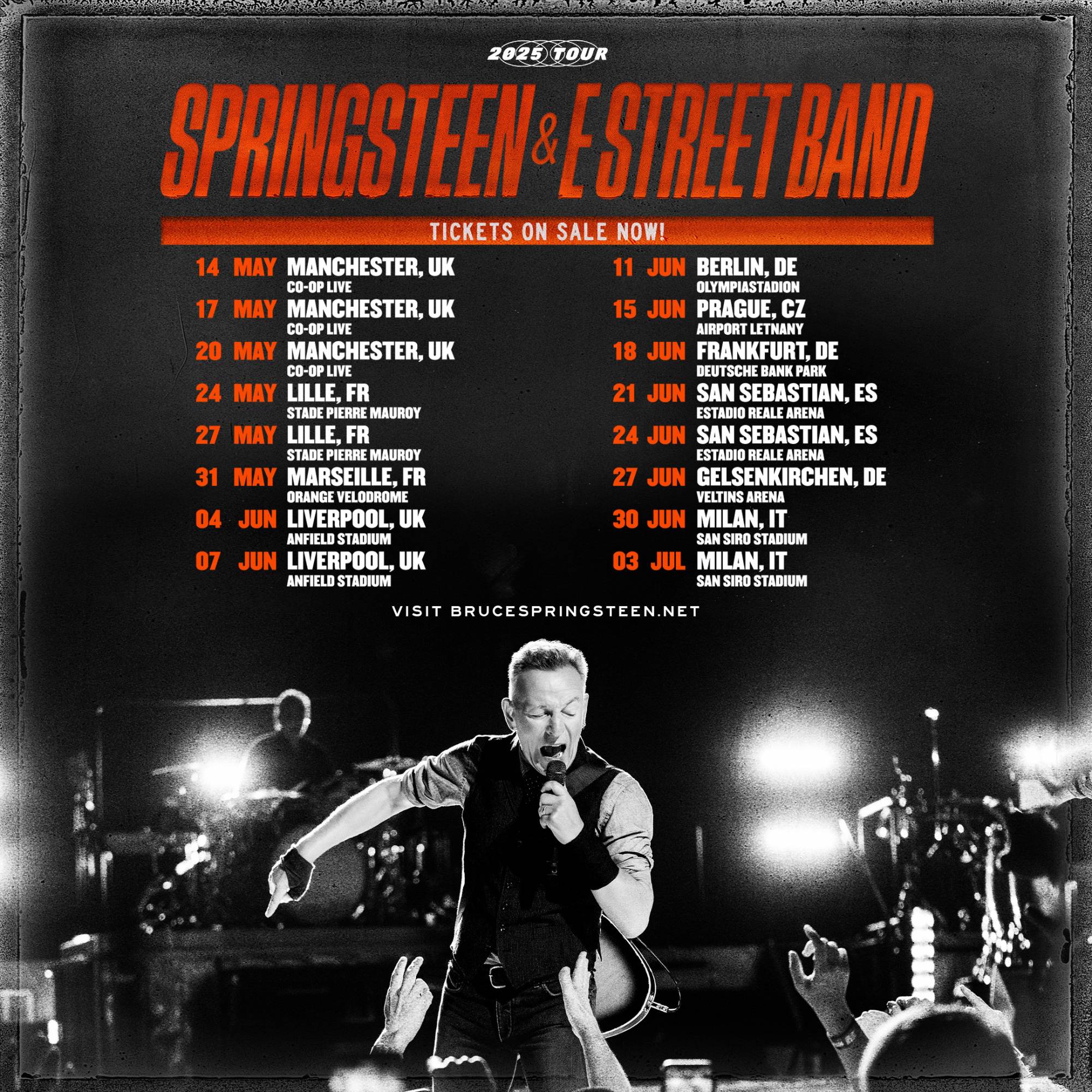 Poster for Bruce Springsteen's EU and UK tour in 2025. 1 credit