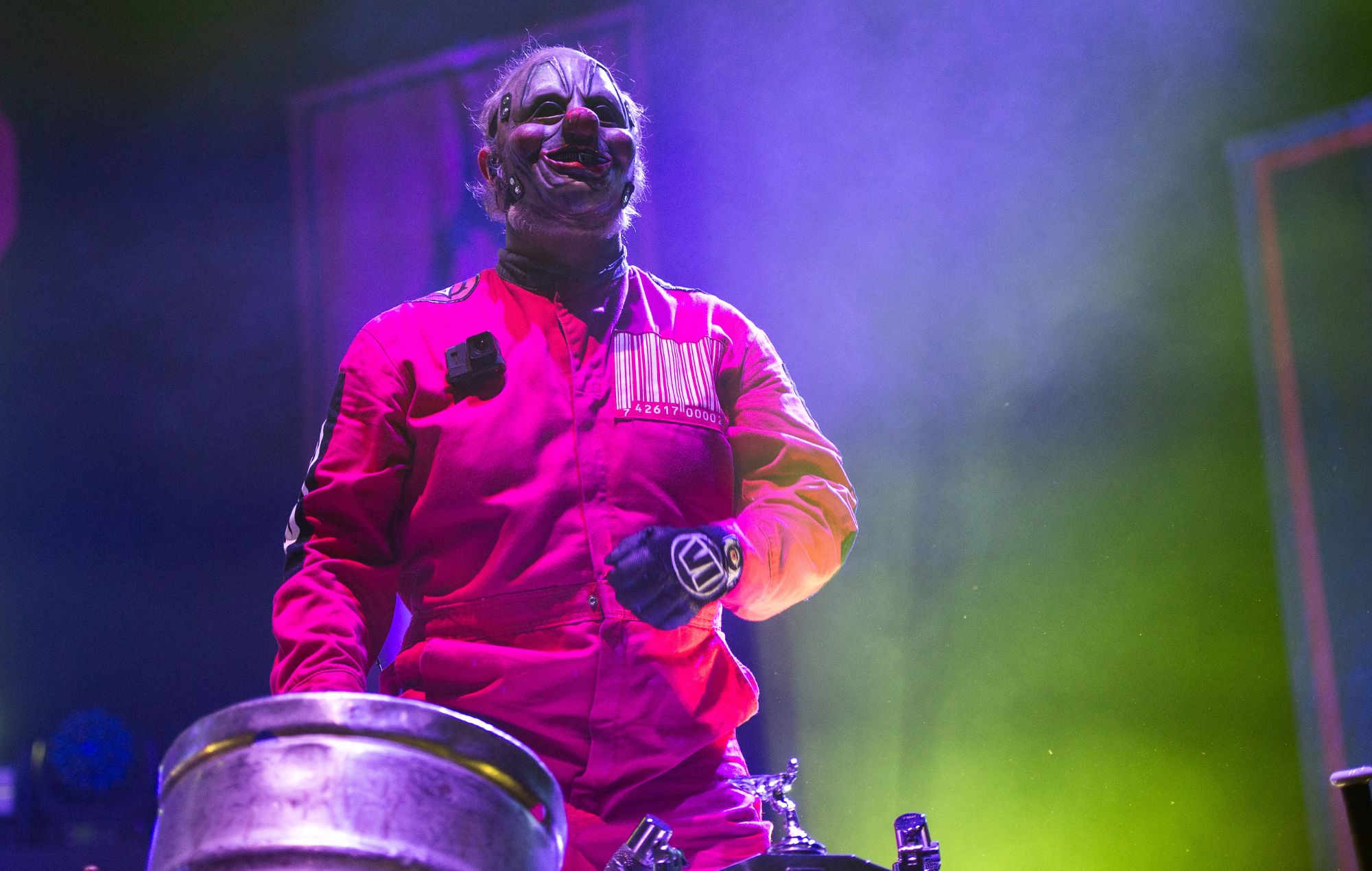 Sean "The Clown" Crahan of Slipknot performs at the O2 Arena in London on December 20, 2024.