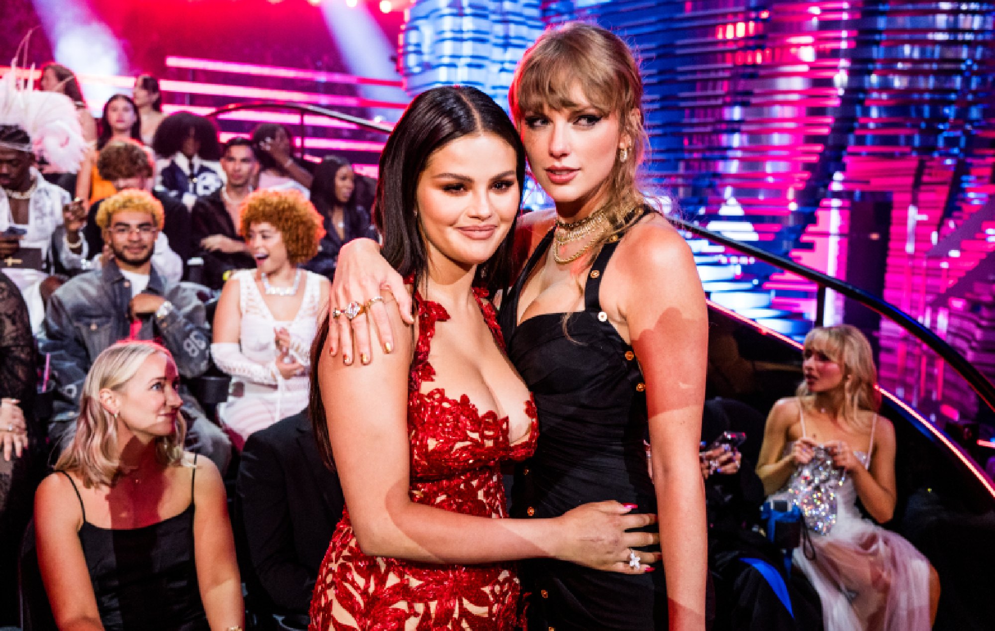 Selena Gomez and Taylor Swift attend the 2023 Video Music Awards at the Prudential Center on September 12, 2023 in Newark, New Jersey.