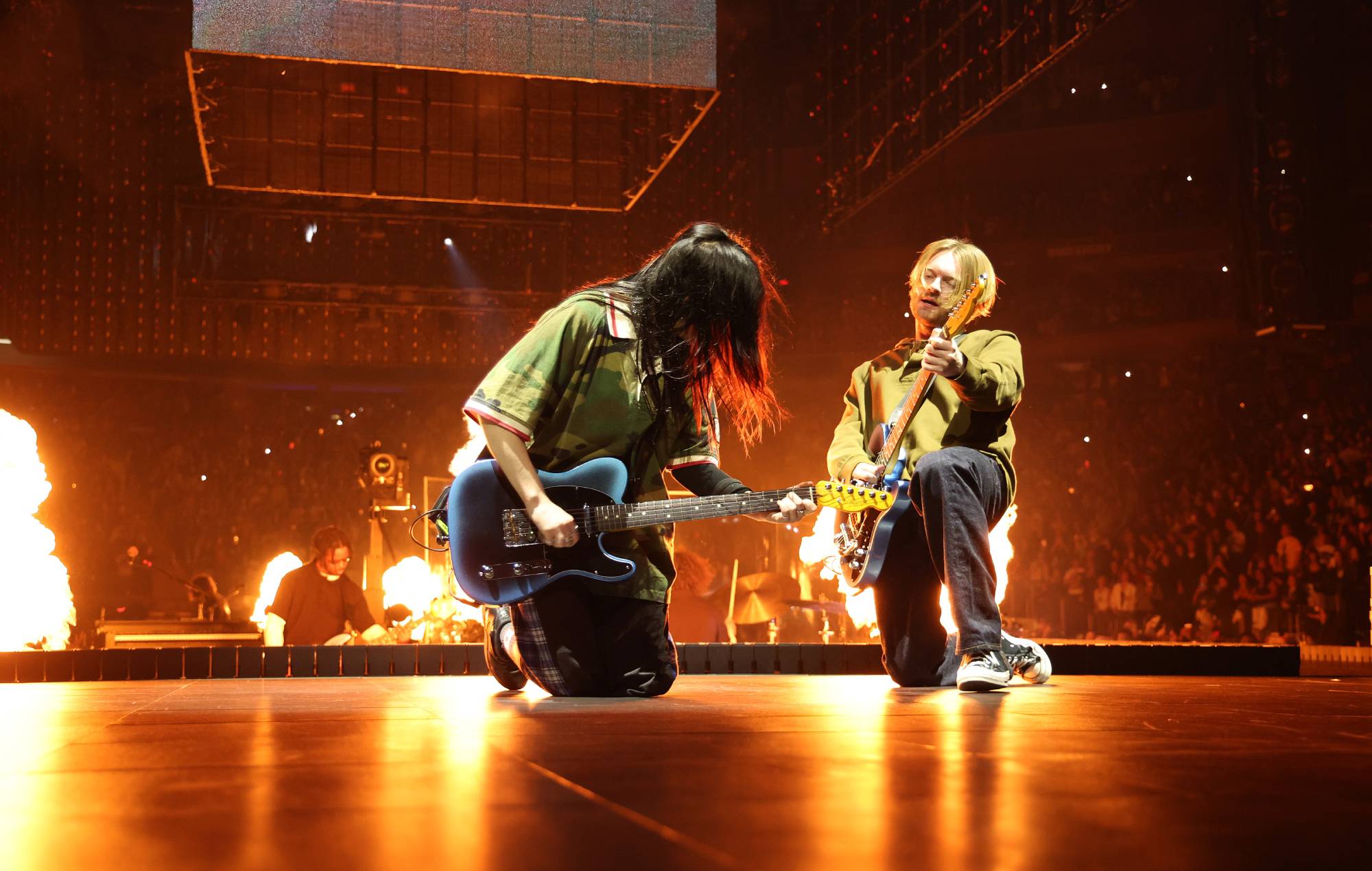 Finneas O'Connell (R) and Billie Eilish perform on stage during Billie Eilish HIT ME HARD AND SOFT: THE TOUR at Madison Square Garden on October 16, 2024 in New York City. (Photo by Kevin Mazur/Kevin Mazur/Getty Images for Live Nation)