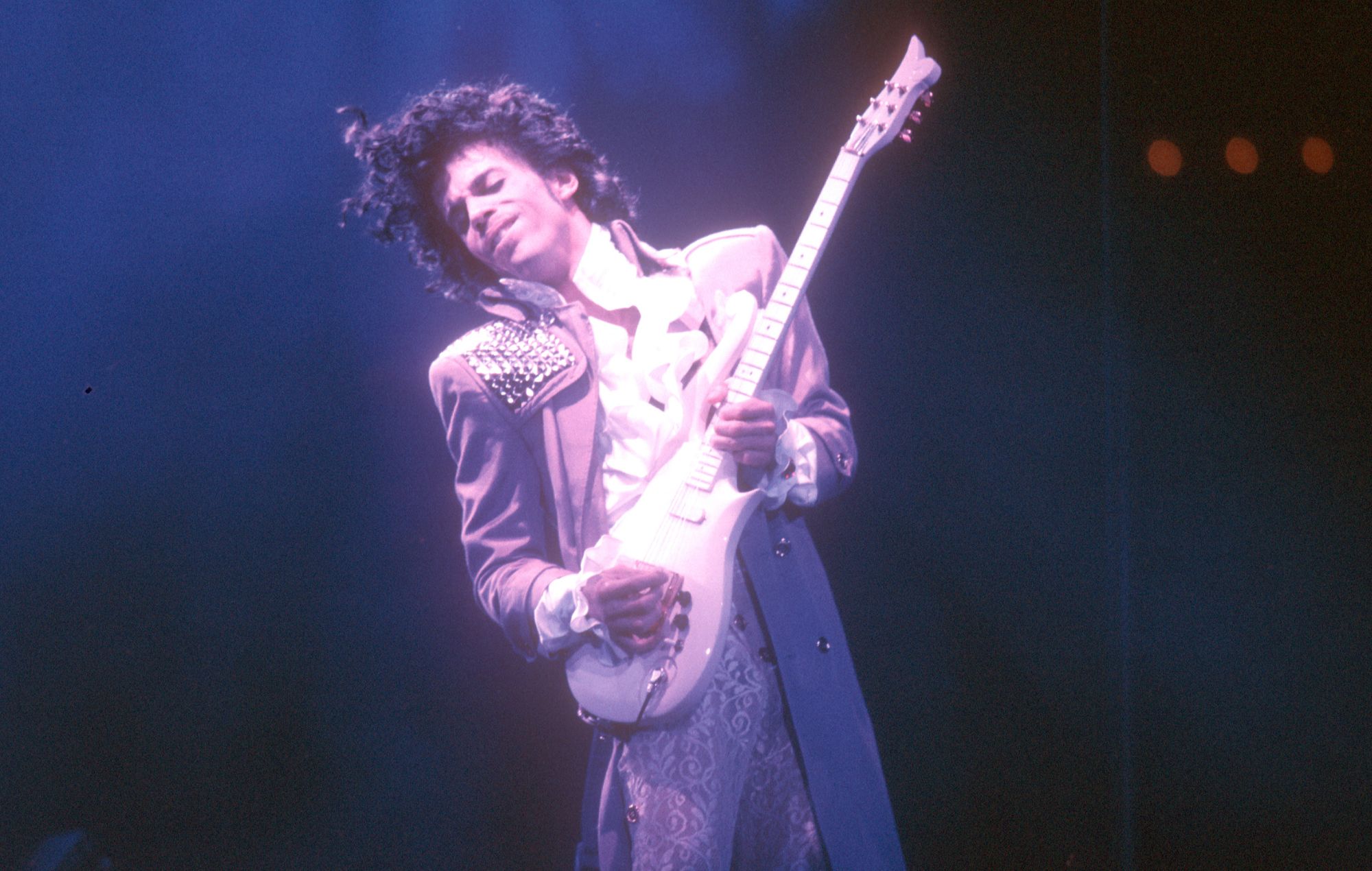 Prince performing live at the Fabulous Forum on February 19, 1985 in Inglewood, California.