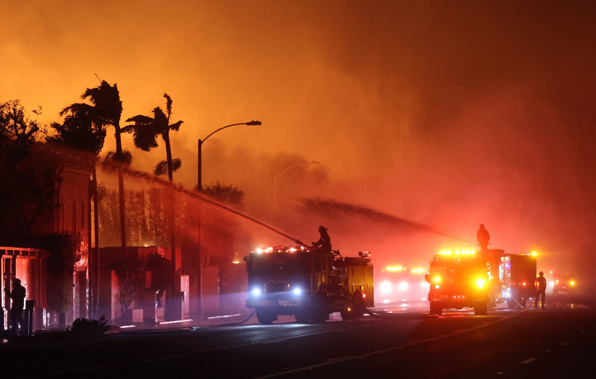 Firefighters continue to battle the Palisades Fire in Los Angeles