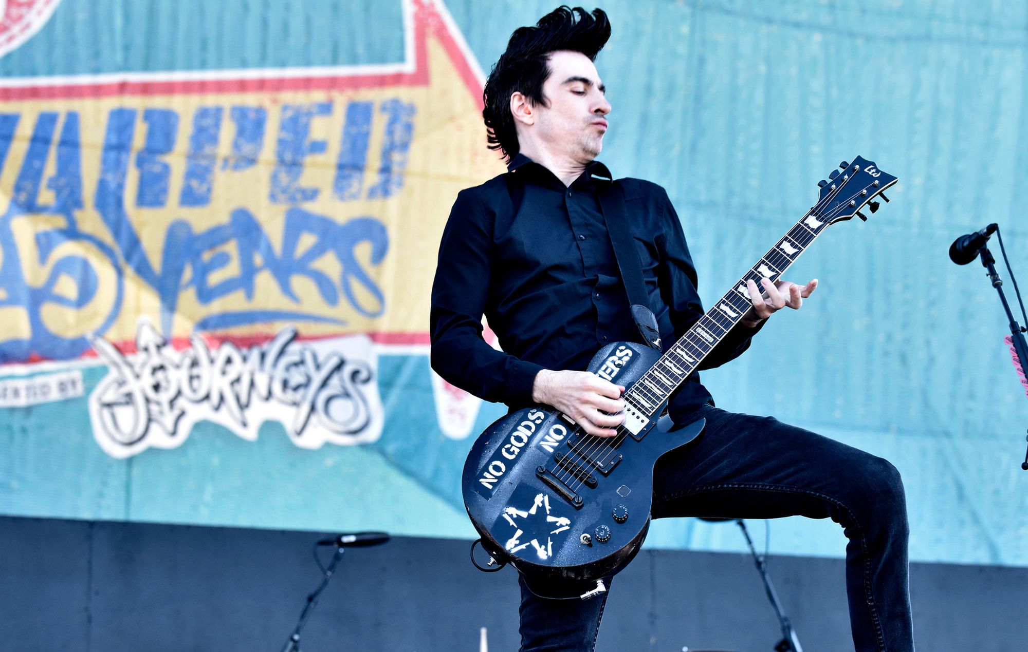 Justin Sane of Anti-Flag performs during the Vans 25th Anniversary Warped Tour on July 20, 2019, in Mountain View, California.