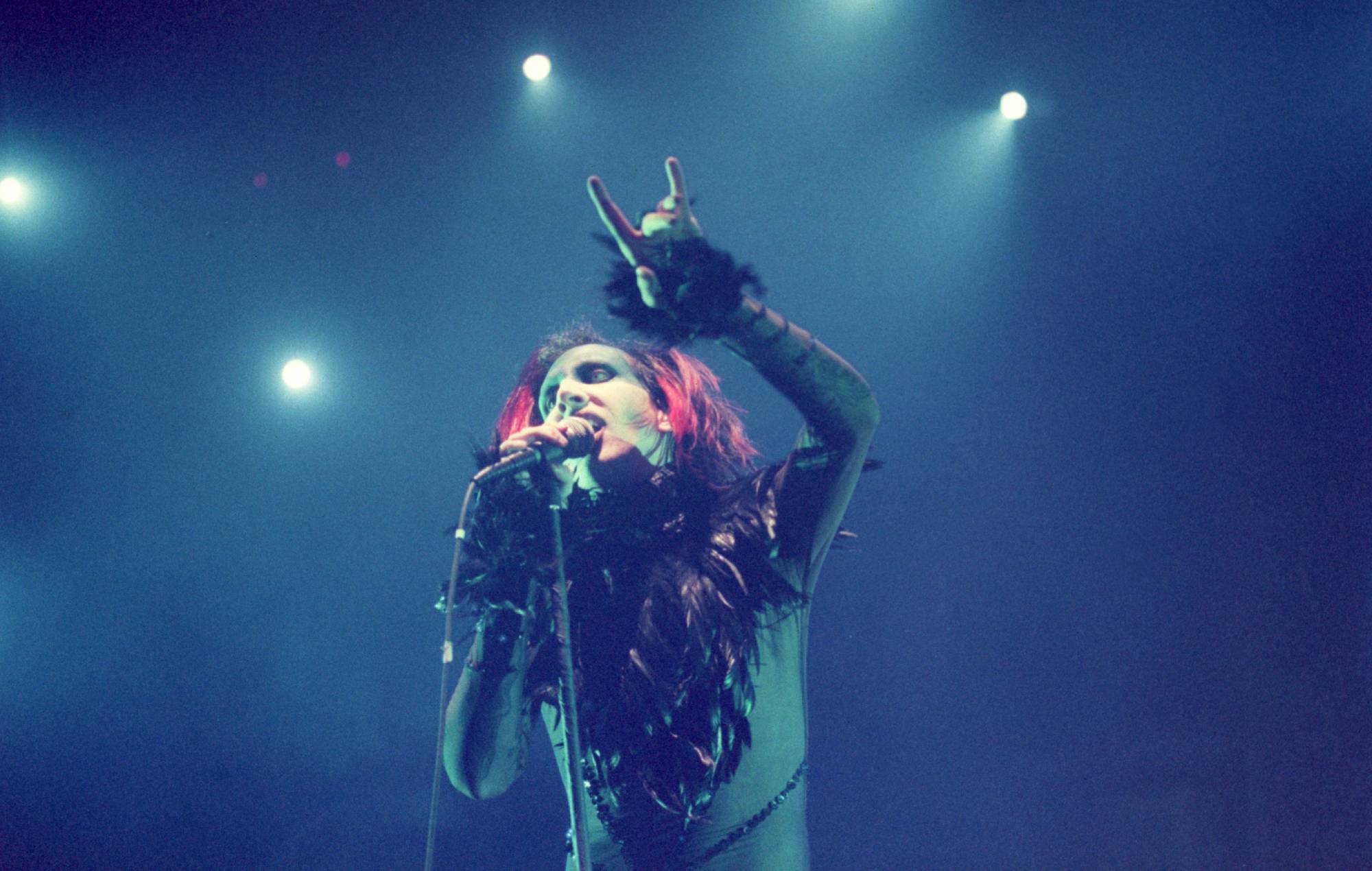 Marilyn Manson performing at the Compaq Center on March 21, 1999 (Photo by Karen Warren/Houston Chronicle via Getty Images)