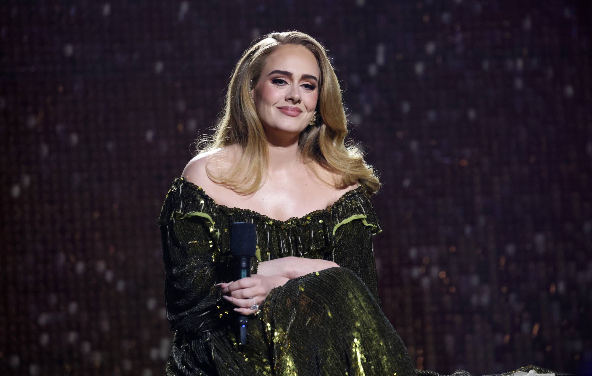 Adele performs at the 2022 BRIT Awards at the O2 Arena on February 8, 2022 in London, England. (Photo by JMEnternational/Getty Images)