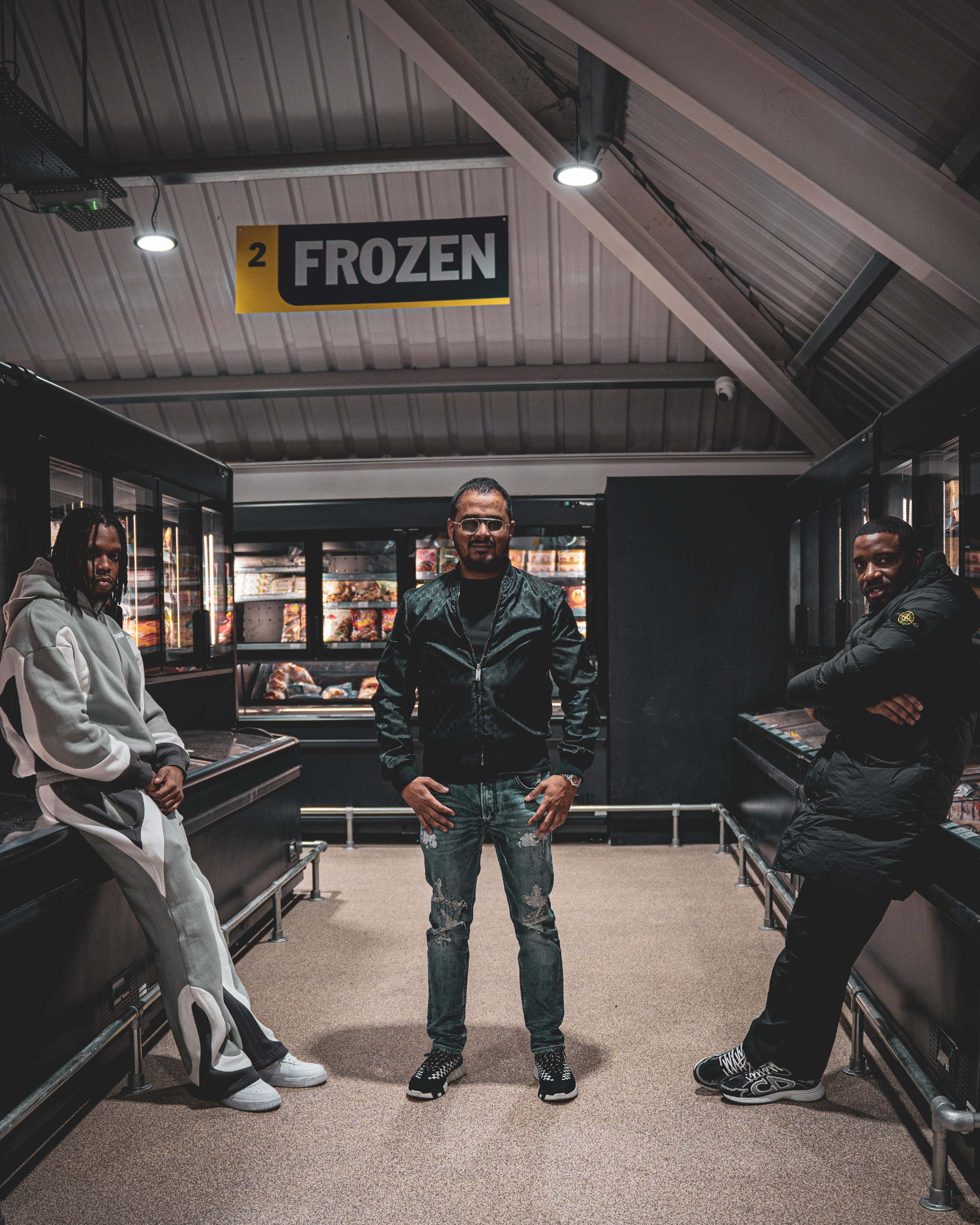 Krept and Konan with business partner Kaysor Ali at the new Saveways supermarket. Photo credit: press