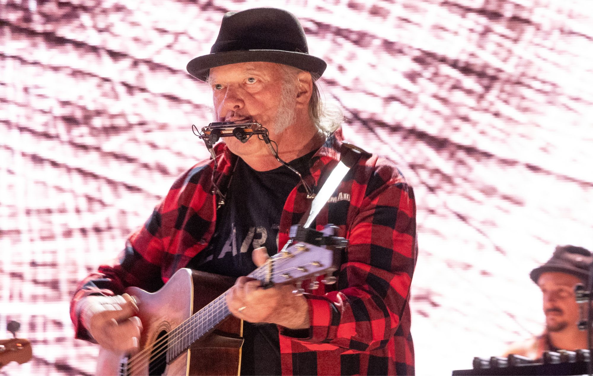 Neil Young performs in concert during Farm Aid 2024