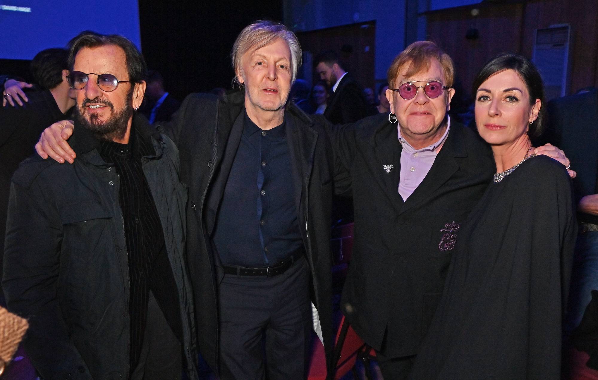 Sir Ringo Starr, Sir Paul McCartney, Sir Elton John and Mary McCartney attend a screening of the original Disney documentary. "If these walls could sing" London premiere. (Photo by David M. Bennett/Dave Bennett/Getty Images for Disney+)