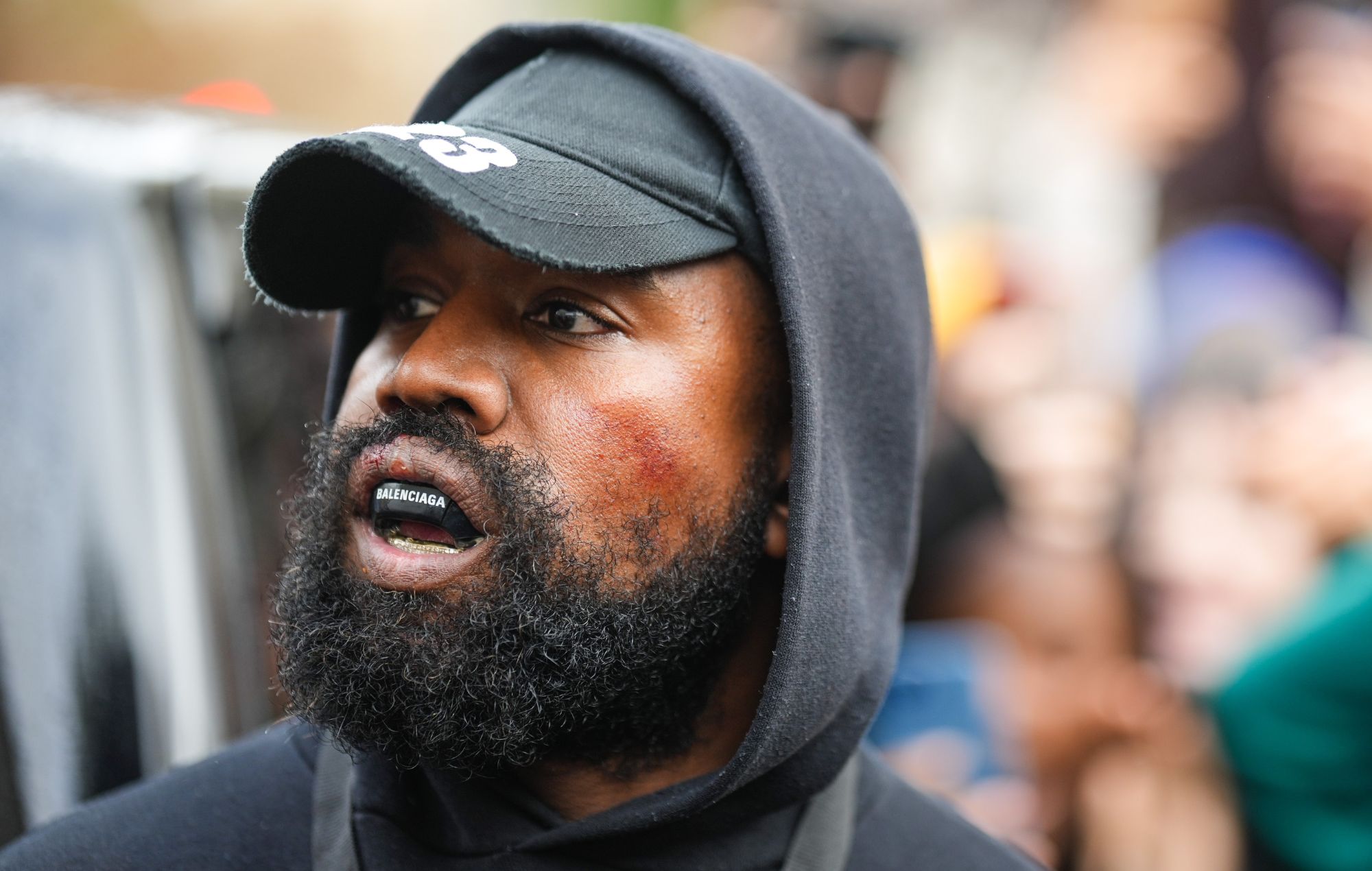 Kanye West, also known as Ye, in the Paris Fashion Week Balenciaga, outside Givenchy, during the Fashion Week of Paris - Women's clothing Spring/Summer 2023 - the seventh day on October 2, 2022 in Paris