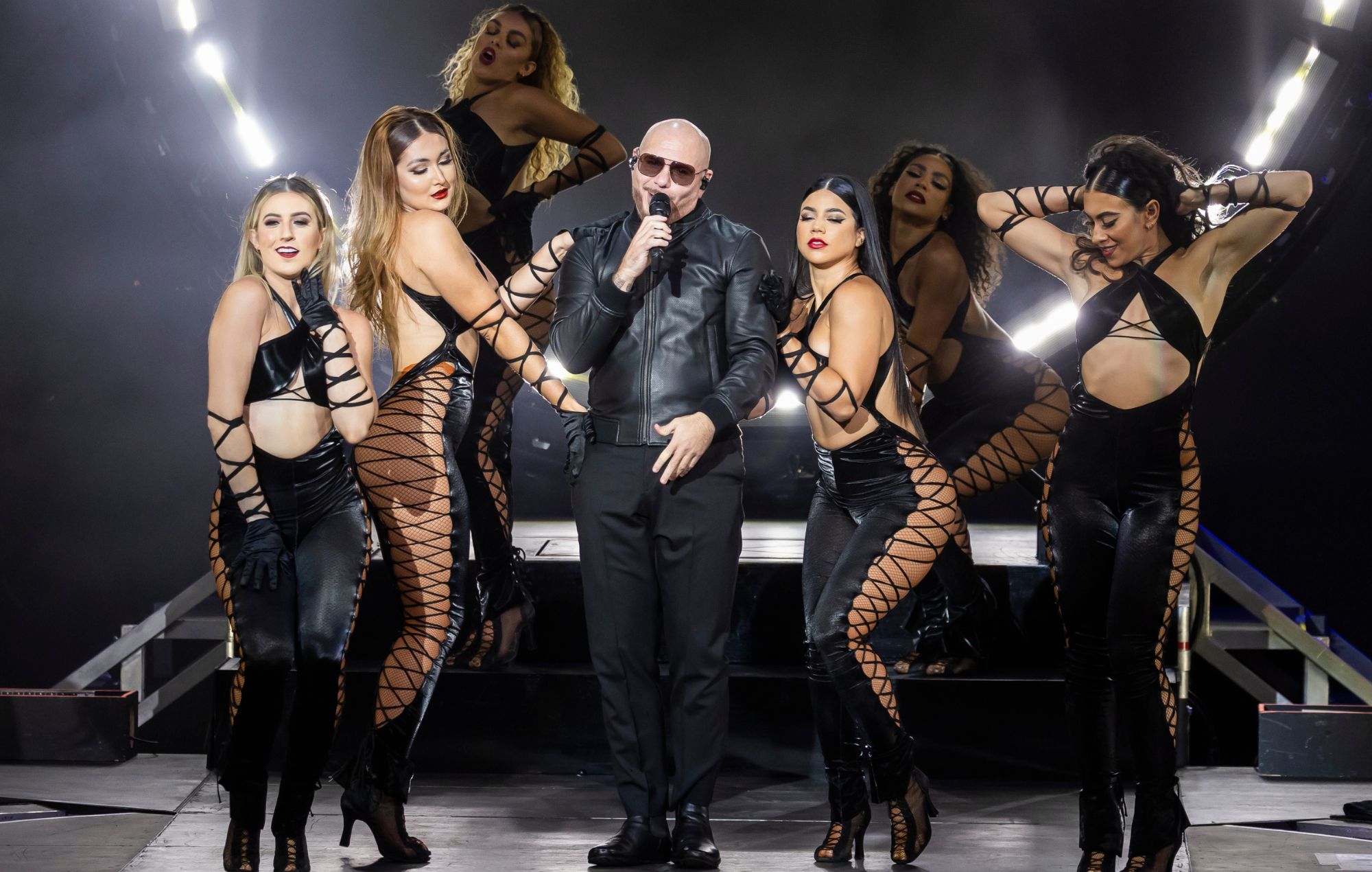 Pitbull stands in support of his Party After Dark Tour, 2024